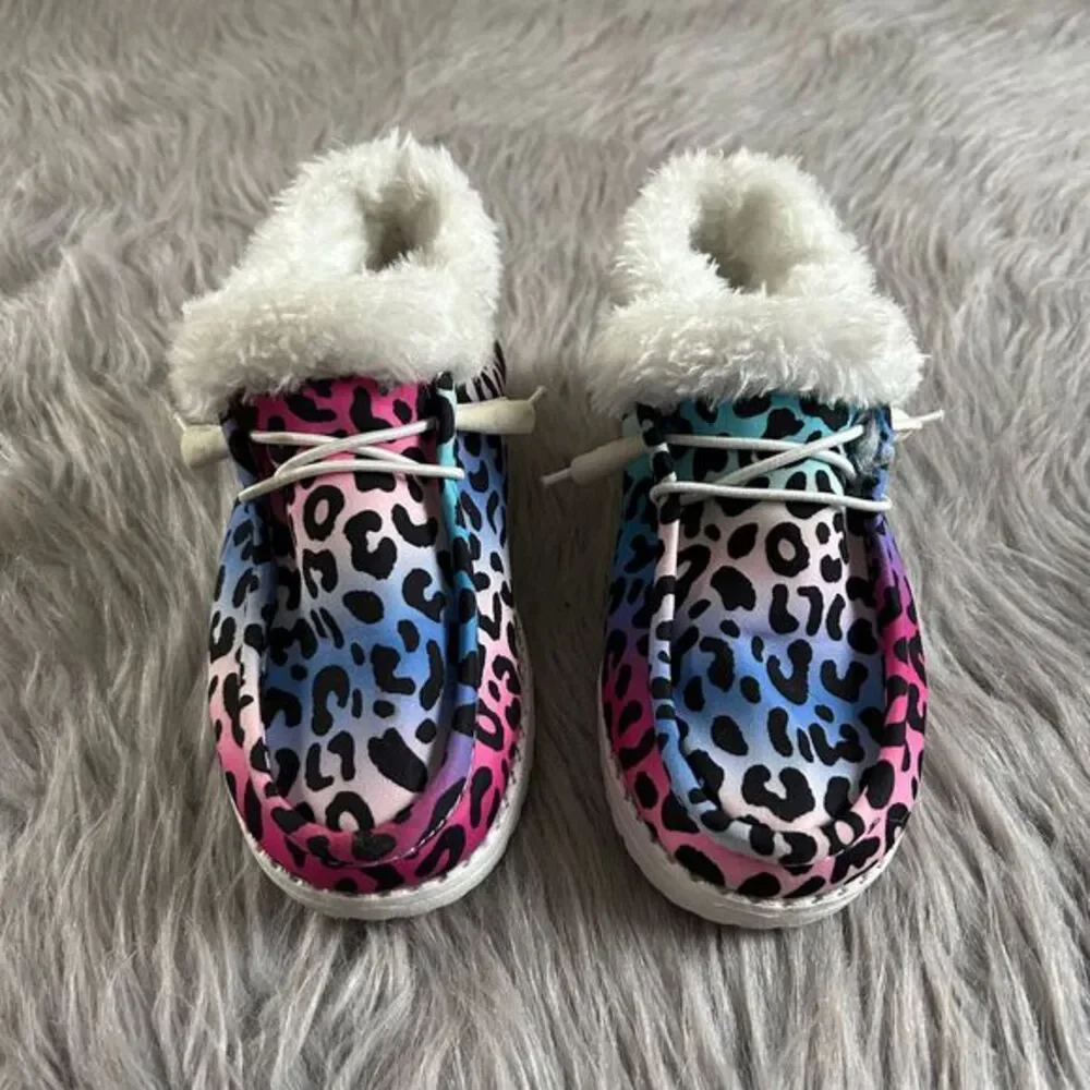 Rainbow Leopard Print Shoes Little Girl Size 31 Multicolored Slip On Lightweight